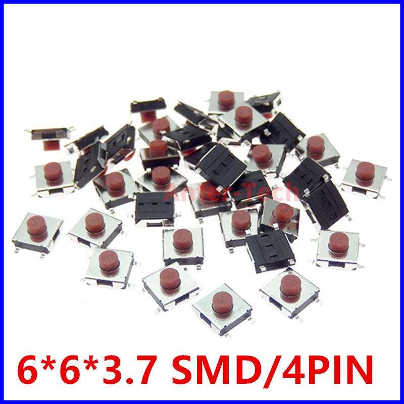 100PCS 6*6*3.7mm SMD Switch 4Pin Touch Micro Switch Push Button Switches Red SMD Tact Switch 6x6x3.7mm