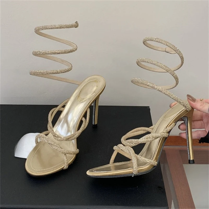 

Aneikeh/2026 летние роскошные женские сандалии-гладиаторы со змеиным ремешком на щиколотке и шпильке, вечерние, банкетные, туфли для выпускного вечера