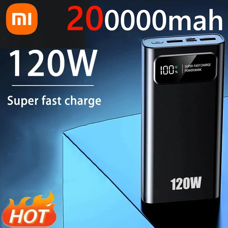 Xiaomi-Power Bank à charge super rapide avec affichage numérique, batterie haute capacité, iPhone, Samsung, Huawei, 200000mAh, 120W