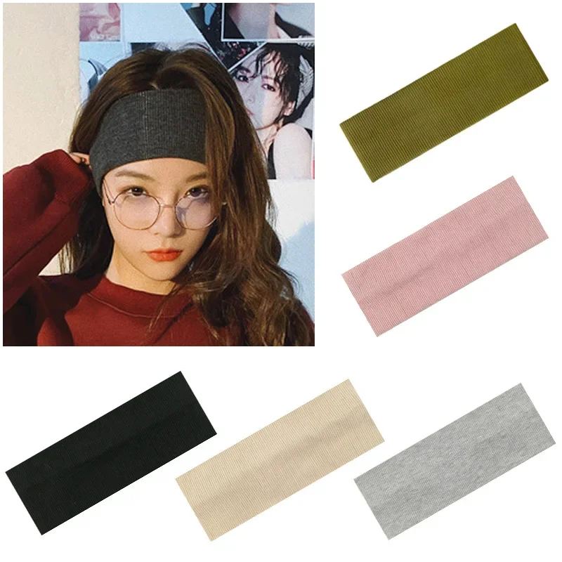 

New Solid Knitted Headband for Women Girls Autumn Winter Sport Yoga Sweat Uptake Headwear Elastic Hairbands Hair Accessories
