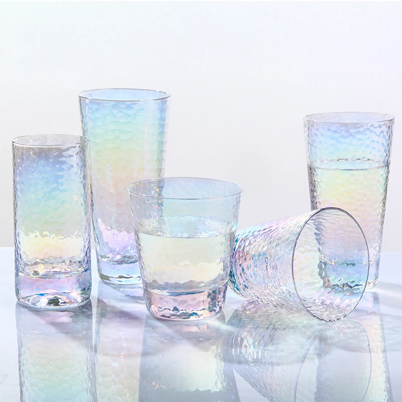 Creative rainbow cup hammered glass magic cup colorful water tumbler colorful wine cup juice glass drink mug goblet vase