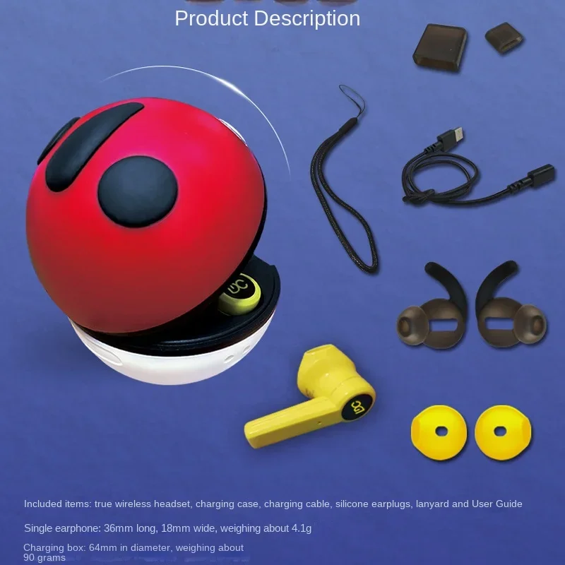 Pikachu Pokeball  Wireless Bluetooth Headset TWS Bluetooth 5.0 Earphones Sport Earbuds Smart Touch Music Headset for Smartphones