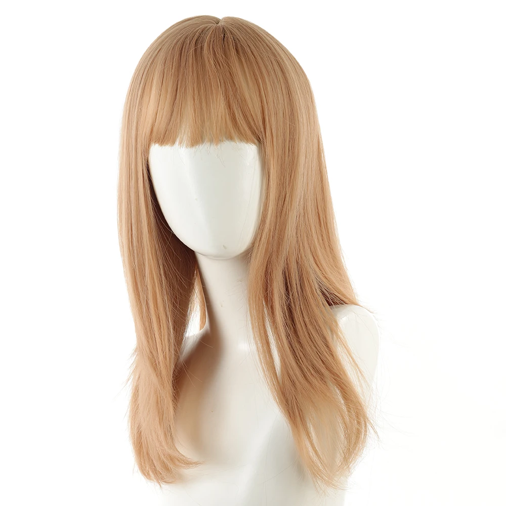 Synthetic 20 Inch Brown Straight Bangs Long Hair Wig Halloween Cosplay Heat Resistant Fiber Hair Accessories