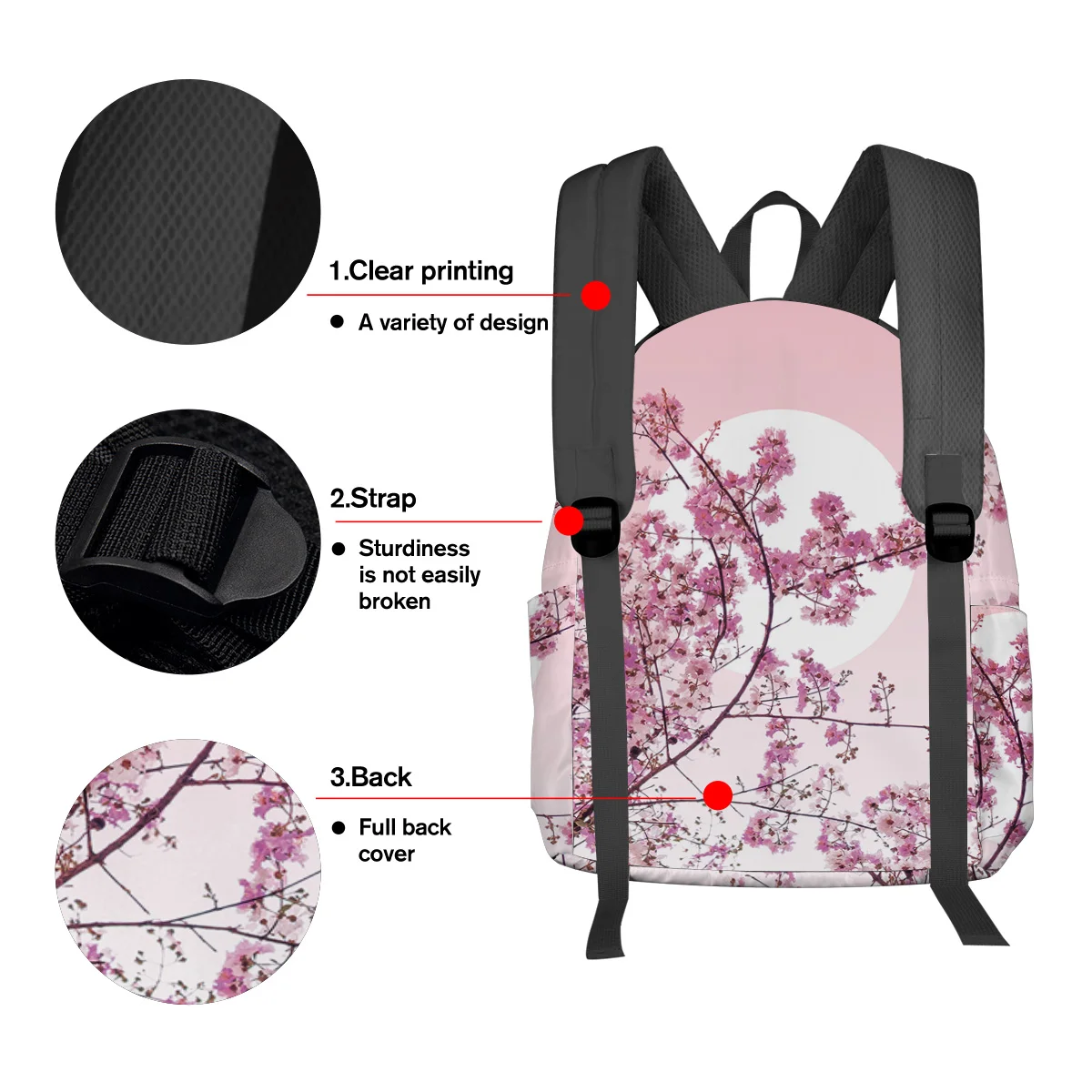 Sacos escolares estilo japonês para homens e mulheres, Cherry Tree Moon, mochila para laptop personalizada, viagem, estudante