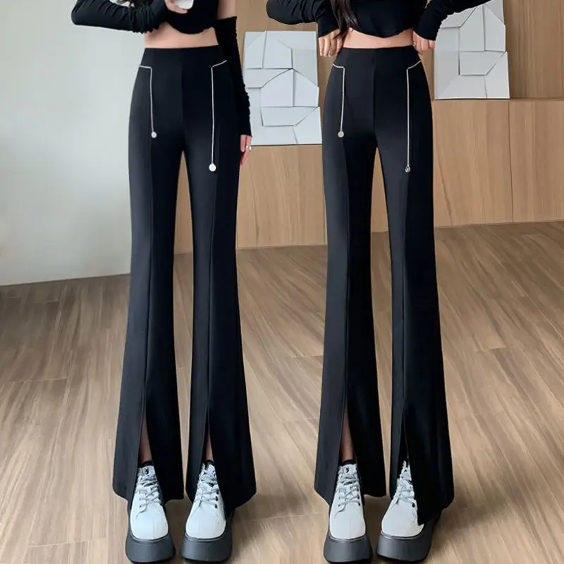 

Spring Autumn New Slim High Waist Streetwear Casual Split All-match Y2K Diamond Trousers 2024 Fashion Women Flare Pants B68