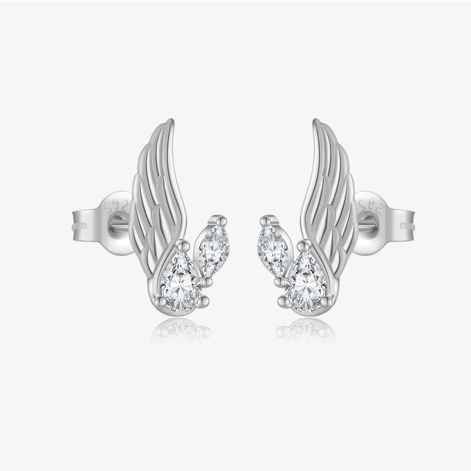 

VEWANT Women 925 Sterling Silver Pear Wing Shaped CZ Zircon Stud Earring Luxury Trendy Fine Rock Punk Casual Daily Gift Jewelry