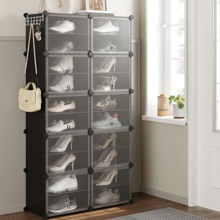 

Shoe Rack, 10 Cubes Shoe Organizer With Doors, 40 Pair Plastic Shoe Storage Cabinet, For Bedroom, Entryway, Steel Frame, Plasti