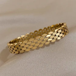 316L Stainless Steel Bracelet Bangle for Women Fashion Glossy Gold Plated Oval Link Wide Cuff Bracelets Waterproof Jewelry