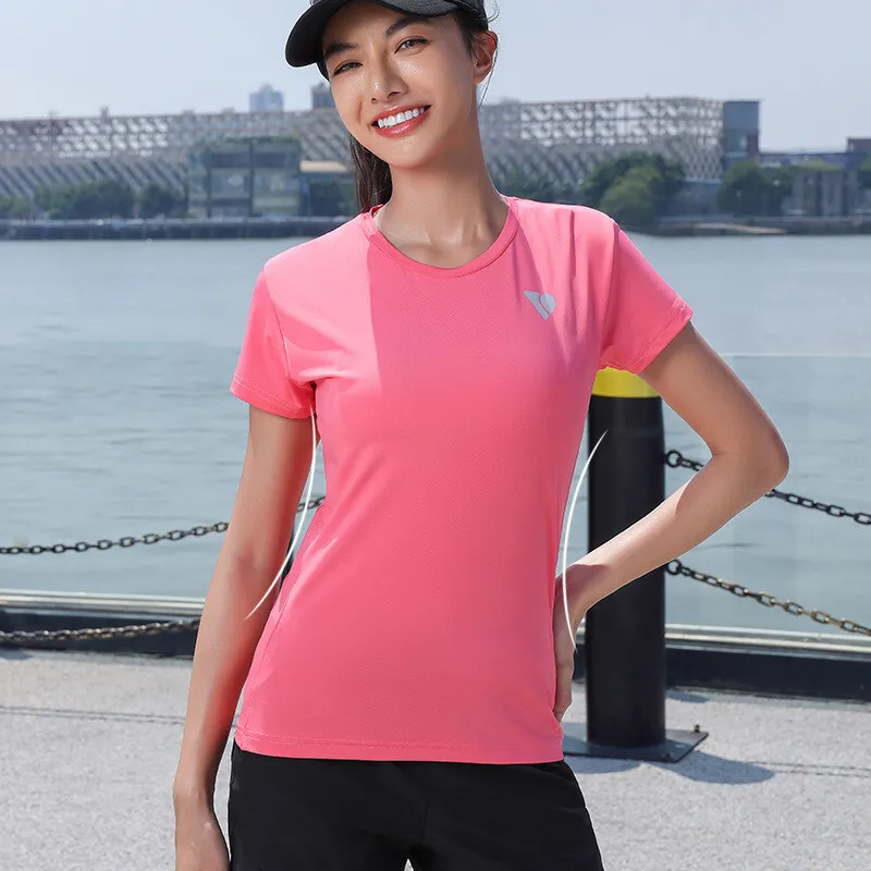 Women Quick Dry Sport T-shirt Elastic Tights Breathable Workout Fitness Tops Running Hiking Yoga Short Sleeved Tee Shirt MM436