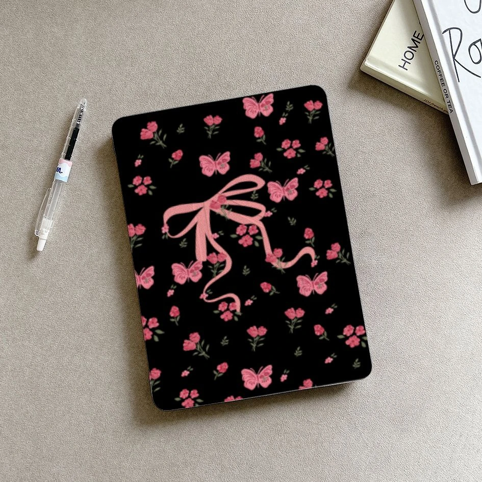 Ins Butterfly Rose Tablet Case For iPad Pro 11 12.9 13 A16 M2 M4 M3 M5 Shell 8.3 9.7 10.2 5/6/7/8/9/10/11th Mini Air 3 4 5 Cover