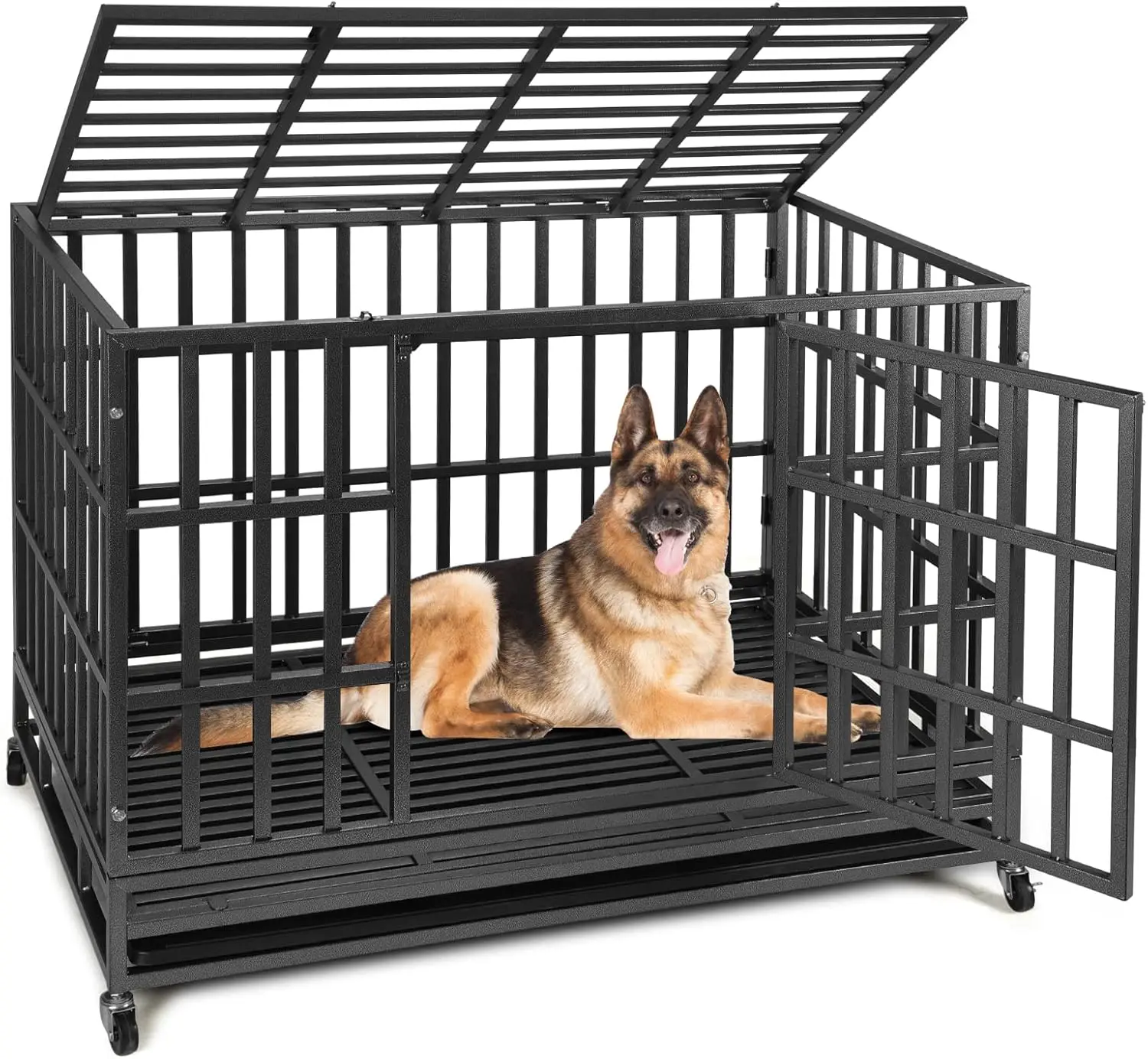 

48 Inch Heavy Duty Dog Crate Kennel with Wheels, High Anxiety Indestructible Dog Crates for Large Dogs, XL XXL Extra Large Dog C