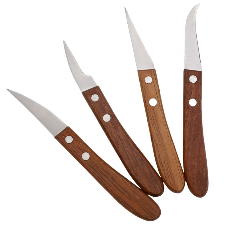 4 Pieces Wooden Handled Fruit Carving Knives Restaurant Chefs Knife Kitchen Vegetable Carving Knife