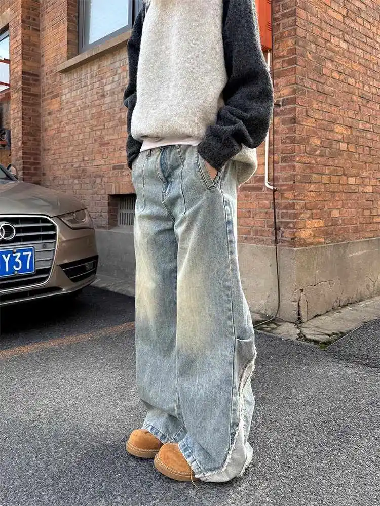 

Women Blue Jeans Hip Hop Streetwear High Waist American Wide Leg Pants Fashion Y2K Style Female Winter Straight Trousers