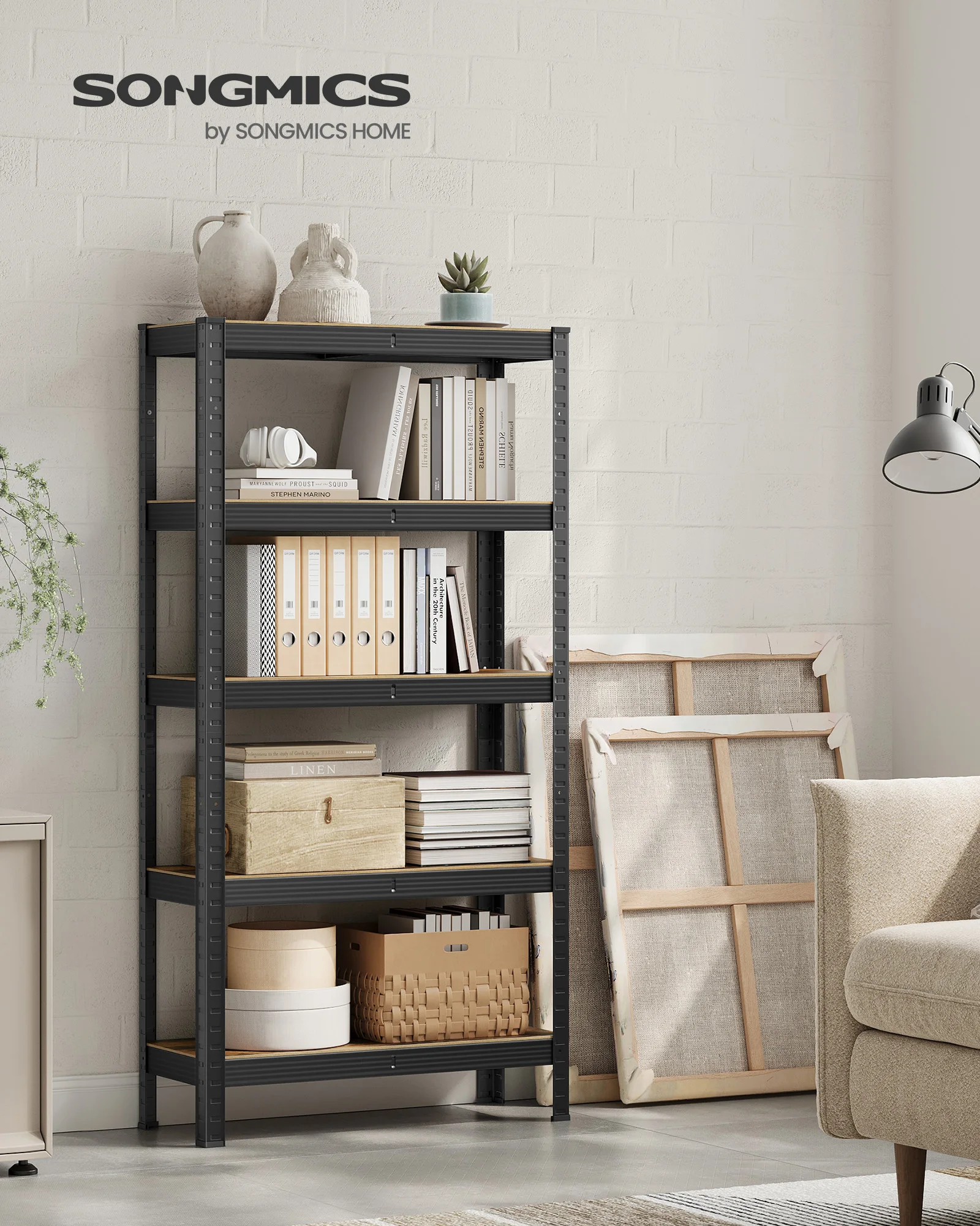 SONGMICS Shelving Unit, 30 x 75 x 150 cm, 650 kg Load Capacity (130 kg per Shelf), Industrial, Adjustable Storage Shelves