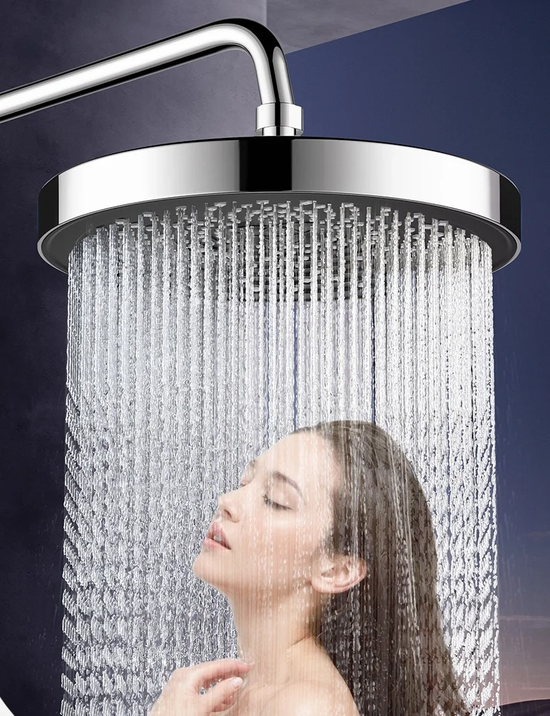 New 1pc 254mm High Pressure Top Spray Rain Shower Head Larger Flow Supercharge Rainfall Showerhead 360° Swivel Water Saving
