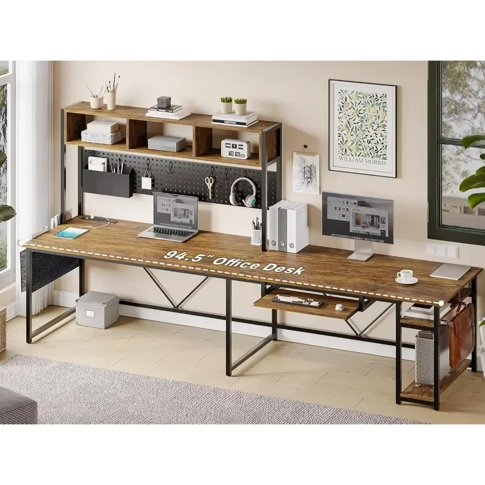 

L Shaped Computer Desk, Reversible Corner Desk with Power Outlet and Pegboard, Computer Desk with Led Lights