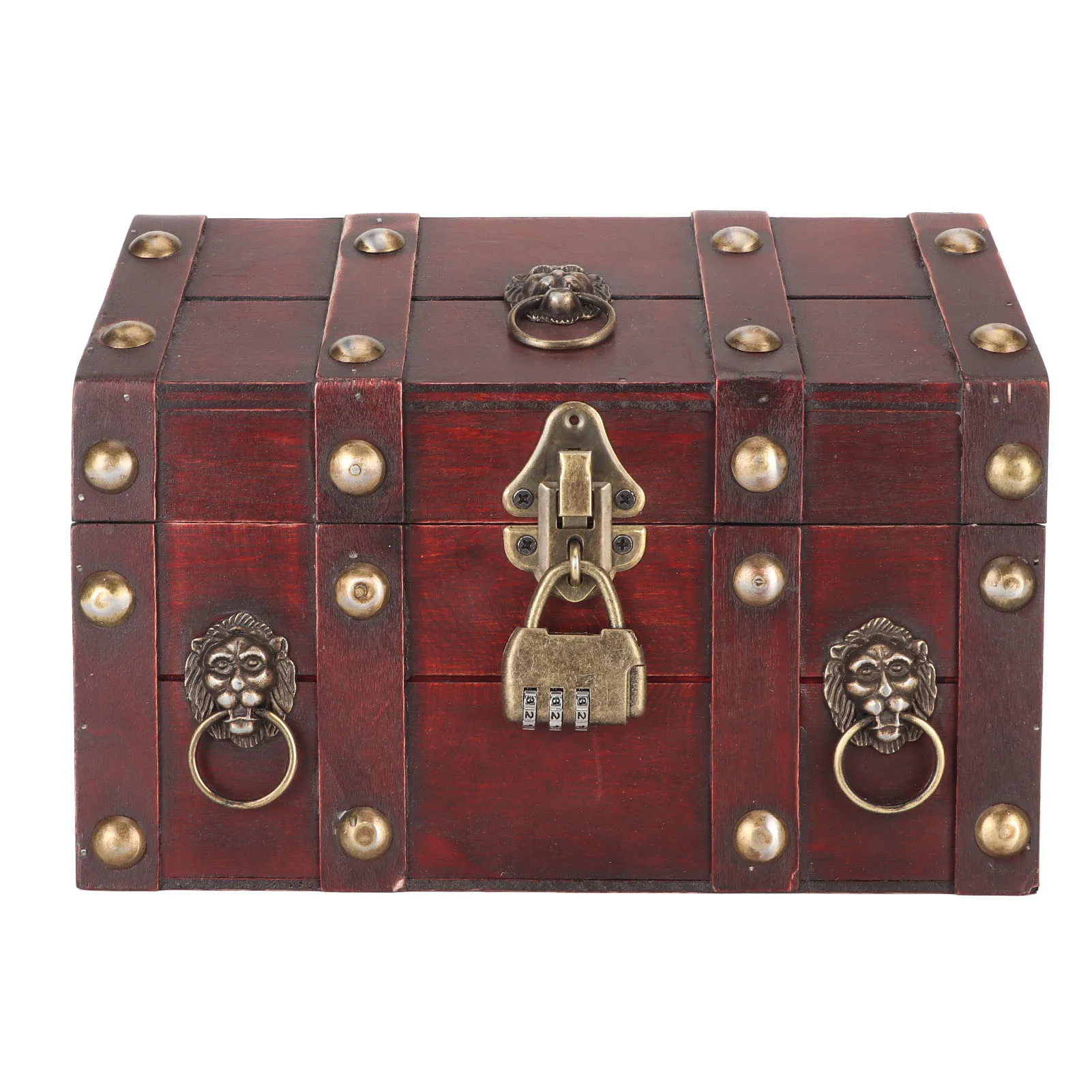 Treasure Chest Wooden Jewelry Storage Case with Combination Lock Handcraft Exquisite Wood Treasure Box for Earrings Necklaces