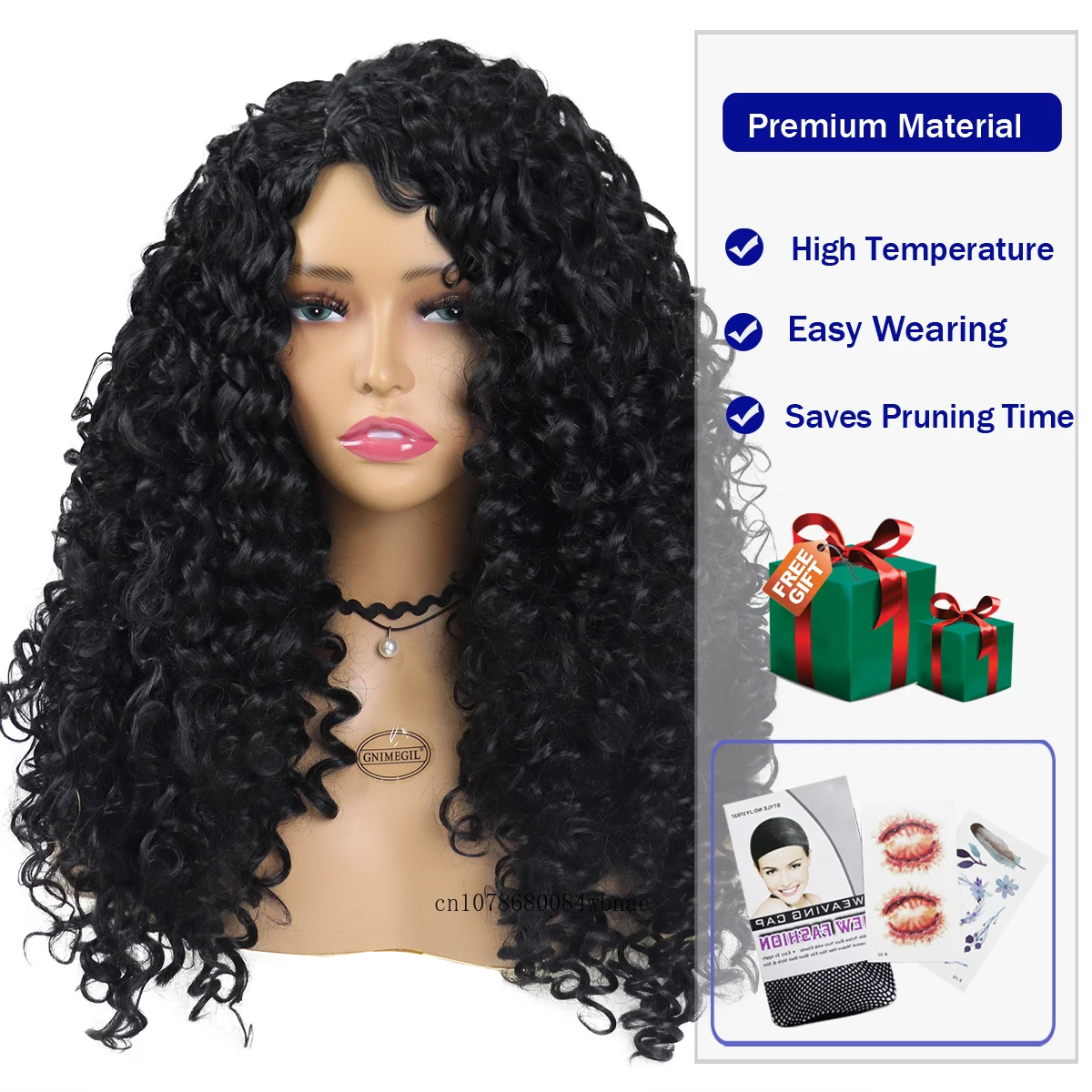 Synthetic 23 Inch Middle Part Long Curly Wigs for Black Women Loose Deep Wave Wig Natural Crimps Curls Hair Replacement Wigs