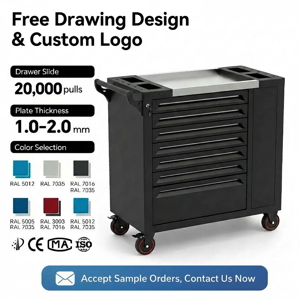 OEM Custom Heavy Duty 7 Drawers Tool Trolley Professional Rolling Mechanic Cart Storage Cabinet Locking Workshop Tool Chest