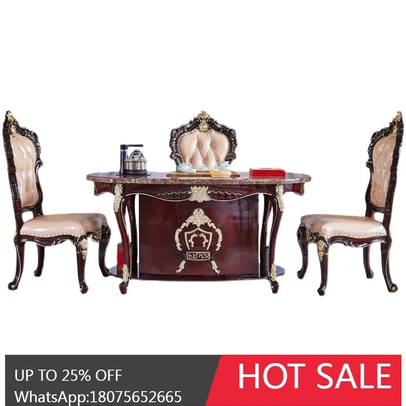 SGF European Style Marble Tea Table Kung Fu Solid Wood Tea Table and Chair Neoclassical