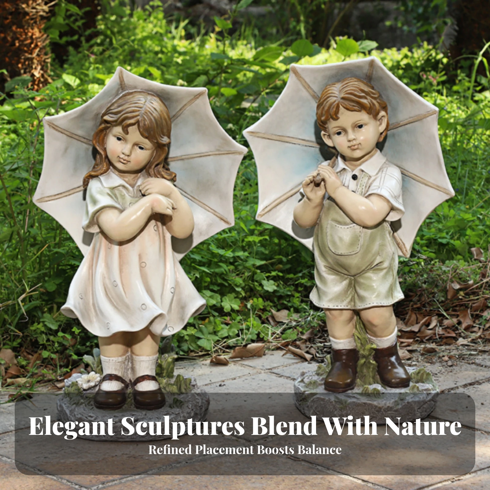 Waterproof Resin Large Umbrella Child Statue Garden Decor Molded Details Resin Child Ornament for Yard