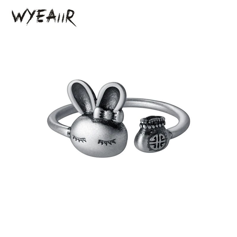 WYEAIIR 925 Sterling Silver Zodiac Cute Rabbit Purse Good Luck Resizable Opening Ring For Women Luxury Jewelry