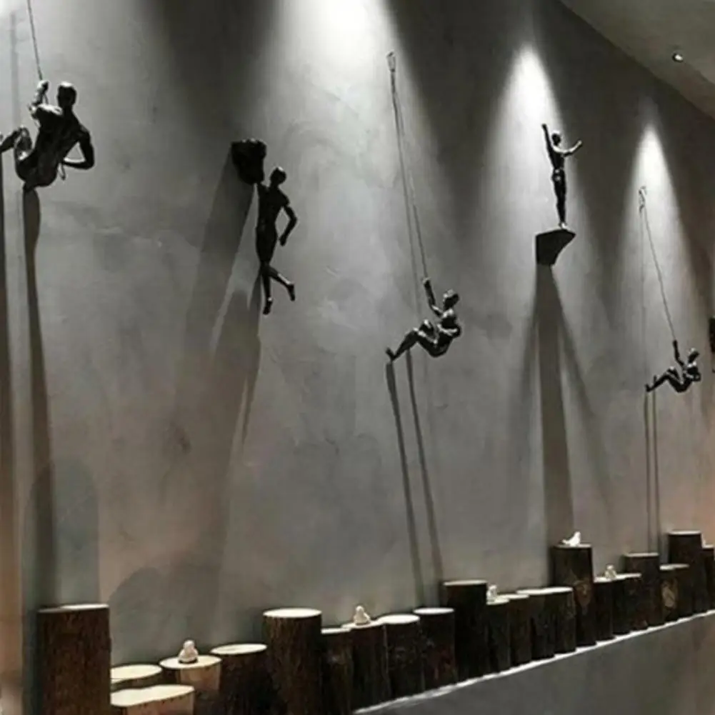 Colgante de pared de alambre de hierro para hombre, estatua creativa abstracta de resina, escalada en roca, estatua de decoración, personas
