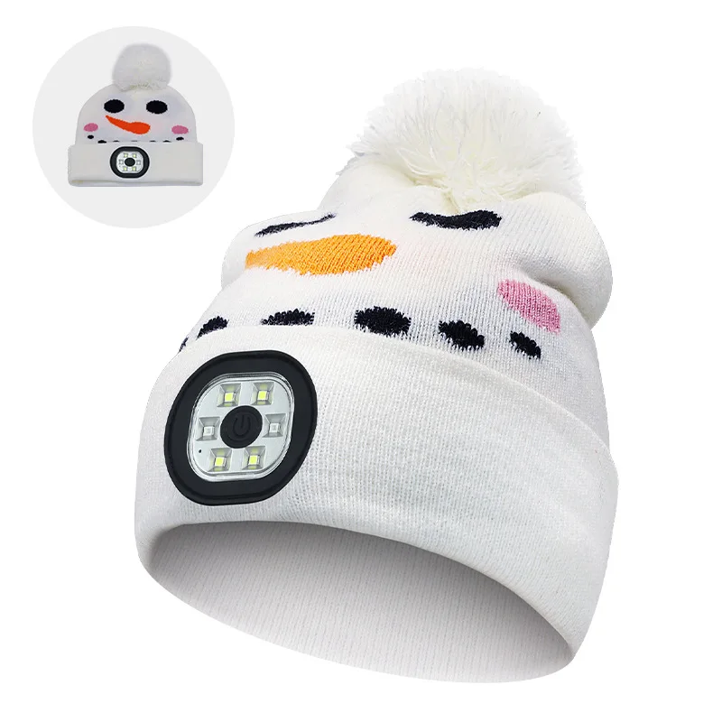 LED Flashlight Beanie Hats for Kids, Rechargeble Washable LED Head Lamp Hat, Winter Warm Caps with Lights Handfree for Outdoor