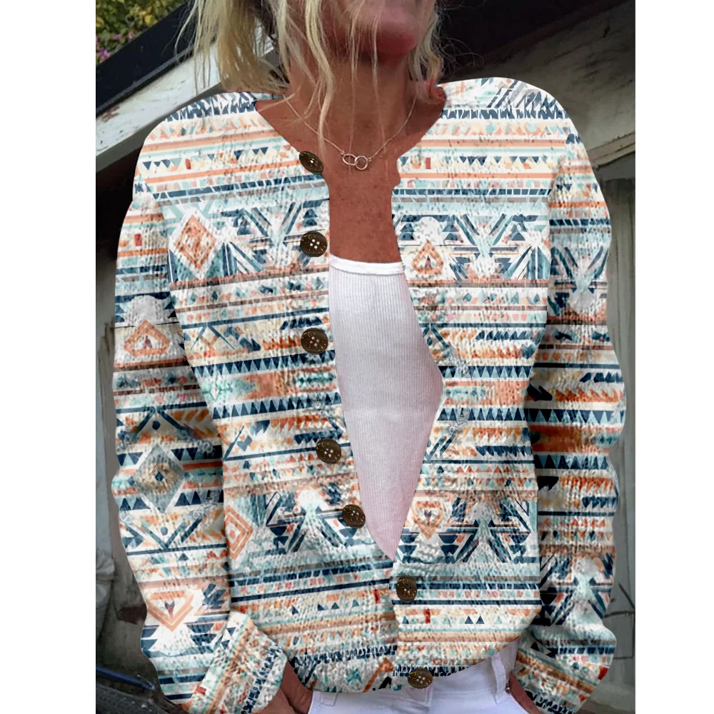 

Ethnic Geometry Sweater Autumn Winter Knitted Cardigan Women Sweaters Knit Top Casual Cool Jumpers Fashion Streetwear