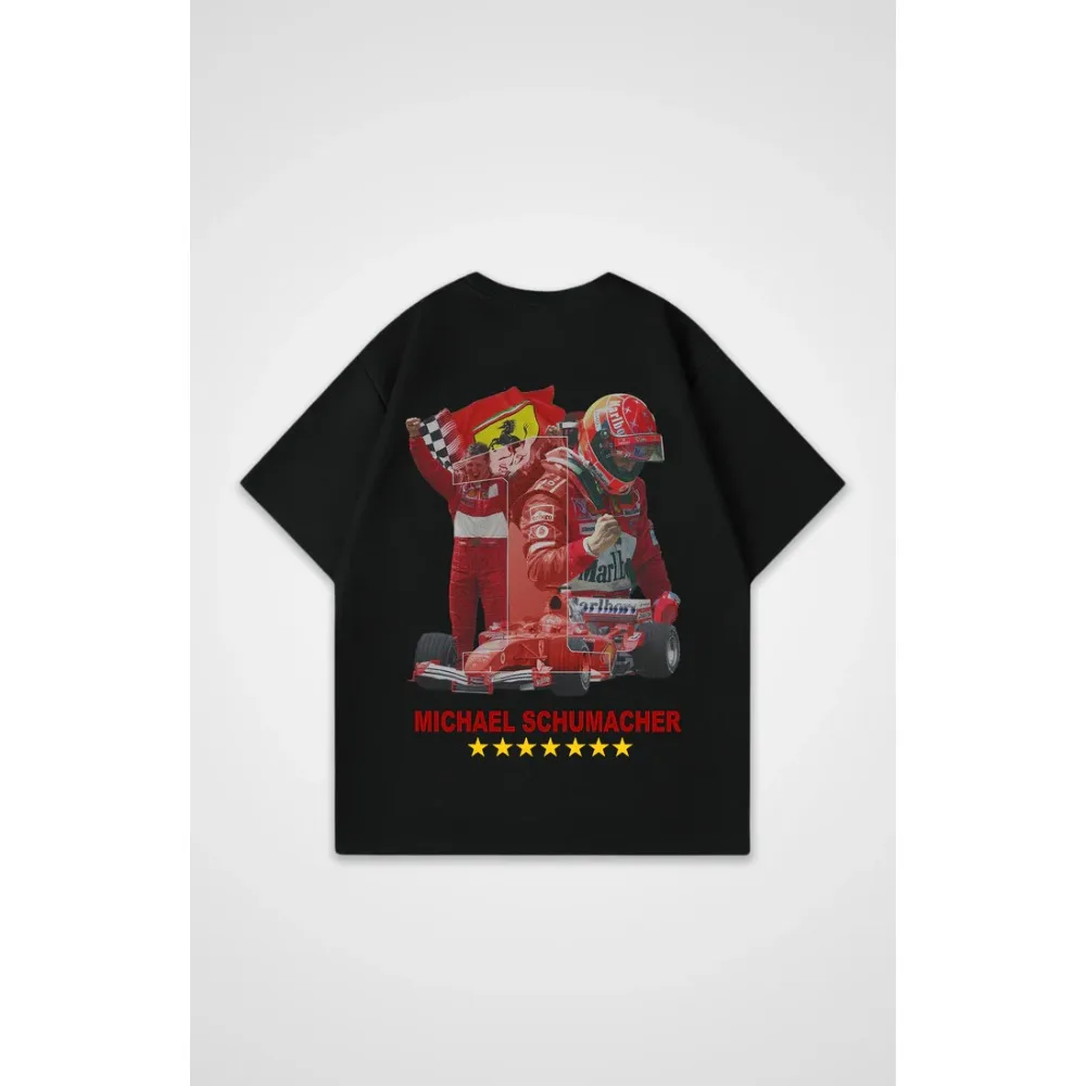 

2025 Summer Latest Michael Schumacher Oversized Top Y2K Flat Printing Cotton Top Large Size Men's and Women's Same Top T-shirt
