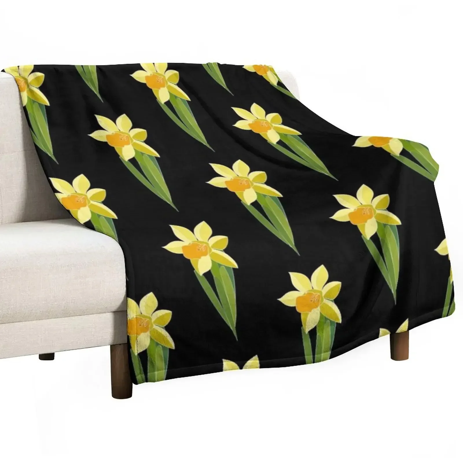 Yellow daffodil flowers seamless floral pattern Throw Blanket blankets and throws Plaid Luxury wednesday Blankets