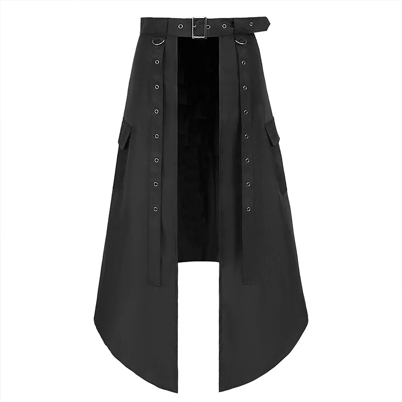 Vintage Gothic Irregular Steampunk Rock Double Breasted Long Skirt Women Man Black High Waist Skirts Halloween Party Costume