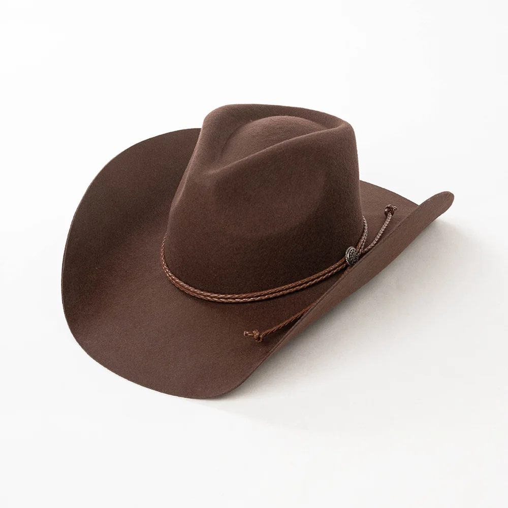 USPOP westerse wolvilt cowboyhoed voor dames, brede rand Fedora met PU-touw strik, herfst winter warme mode hoed - afbeelding 1