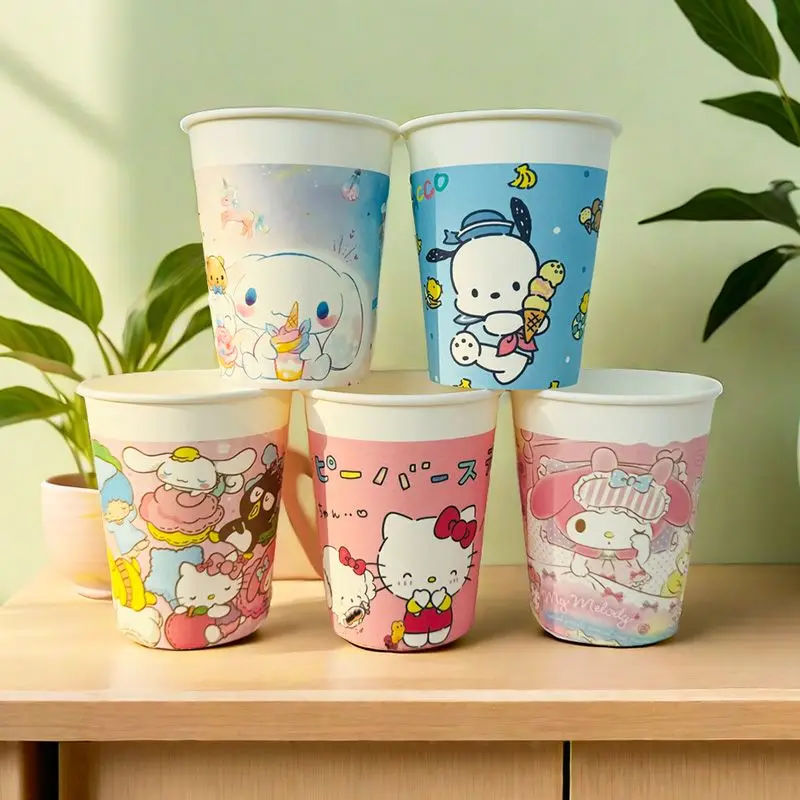 Disposable Paper Cup Sanrio Cinnamoroll Pompom Purin Hello Kitty Office Cup Cartoon Cute Thickened Household Paper Cup Wholesale