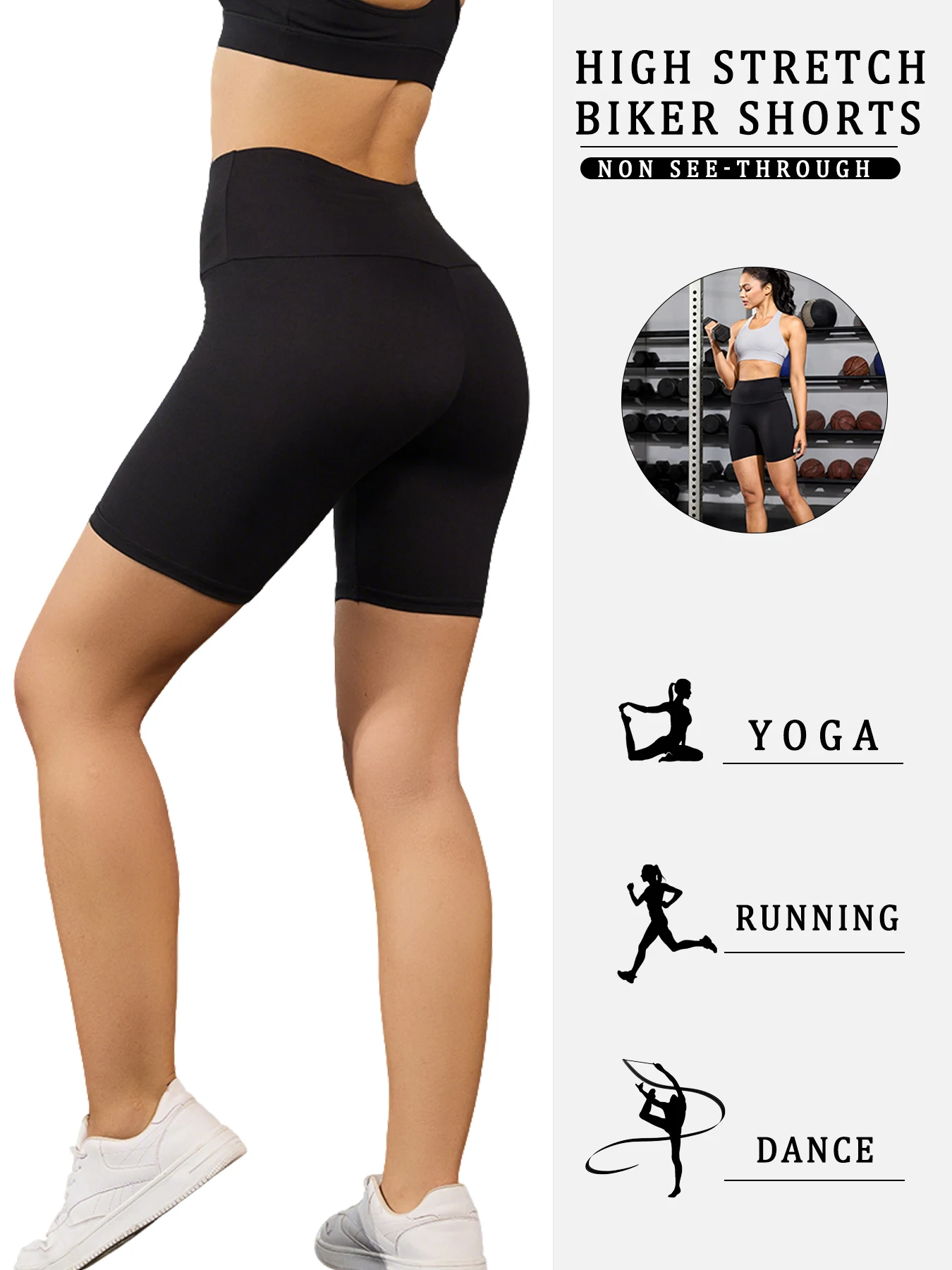 شورت نسائي عالي الخصر لراكبي الدراجات النارية فائق النعومة للتحكم في البطن والتمارين واليوجا والجري الرياضي واللياقة البدنية في صالة الألعاب الرياضية