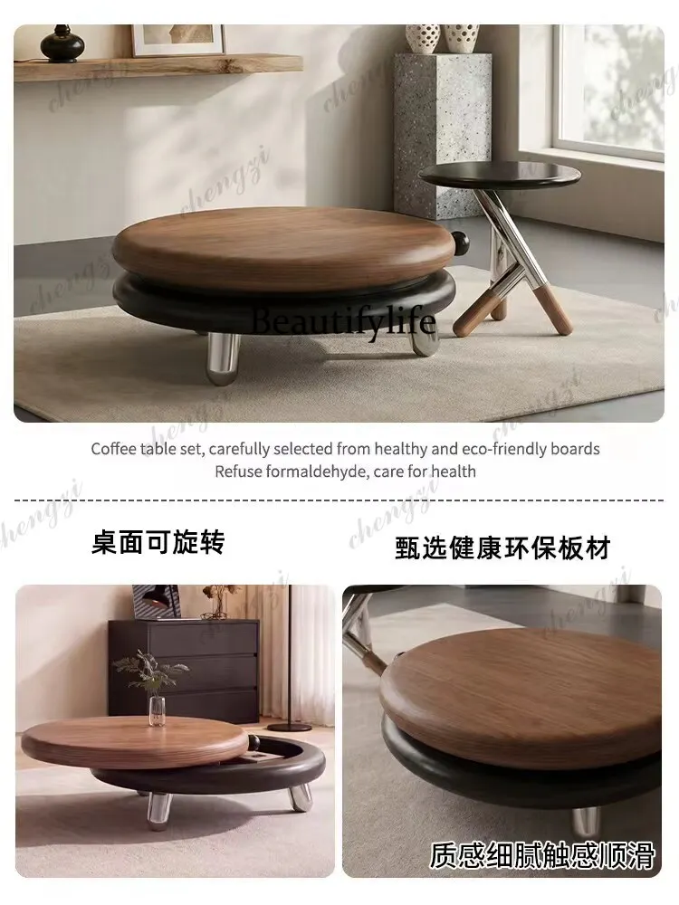 Italian minimalist rotating round coffee table combination living room household small apartment designer creative tea table