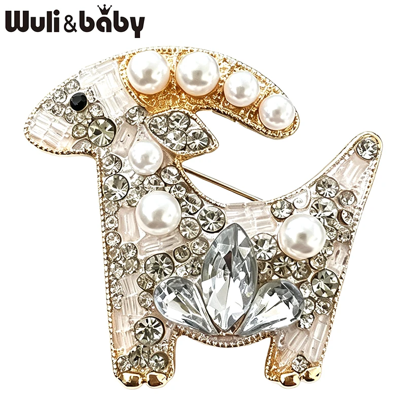 Wuli&baby Handmade Goat Brooches For Women Unisex 2-color Crystal Pearl Sheep Zodiac Animal Brooch Pins New Year Fashion Gifts