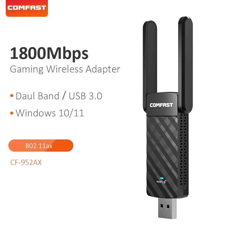 

1800Mbps Wifi6 USB Adapter Wi-fi Dongle Wireless Gigabit WIFI Network Card 2.4/5.8Ghz Dual Band Wi-Fi Antenna For Win 10/11