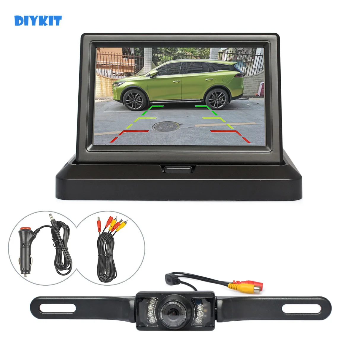 DIYKIT 5inch Foldable Rear View Monitor Car Monitor Waterproof IR Night Vision Rear View Car LED Camera Parking System