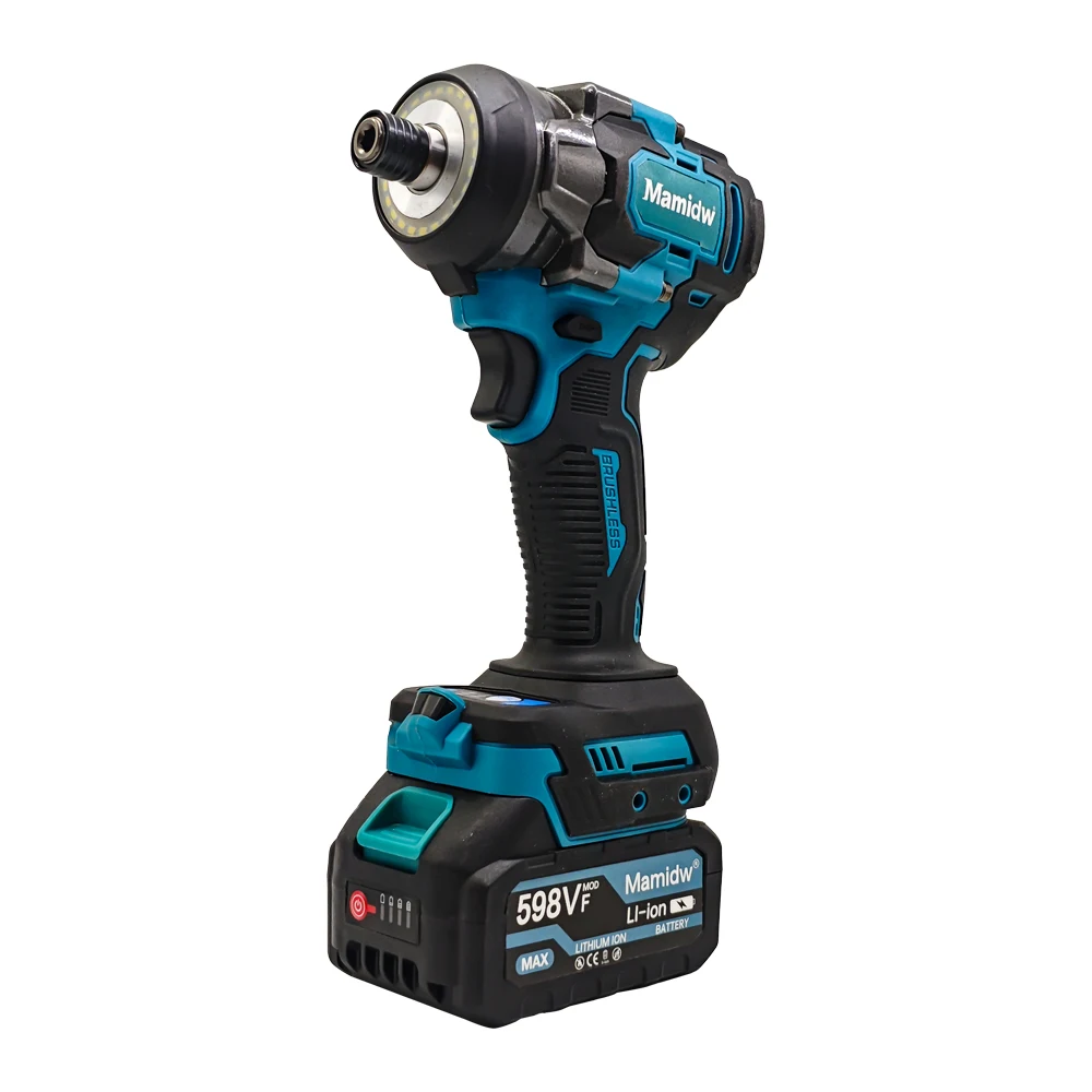 Mamidw 380N.M Bezszczotkowy wkrętak udarowy o maksymalnym momencie obrotowym, 3300RPM, bezprzewodowy wkrętak z wbudowaną diodą LED, wkrętarka do montażu mebli i napraw samochodowych, kompatybilny z — 2