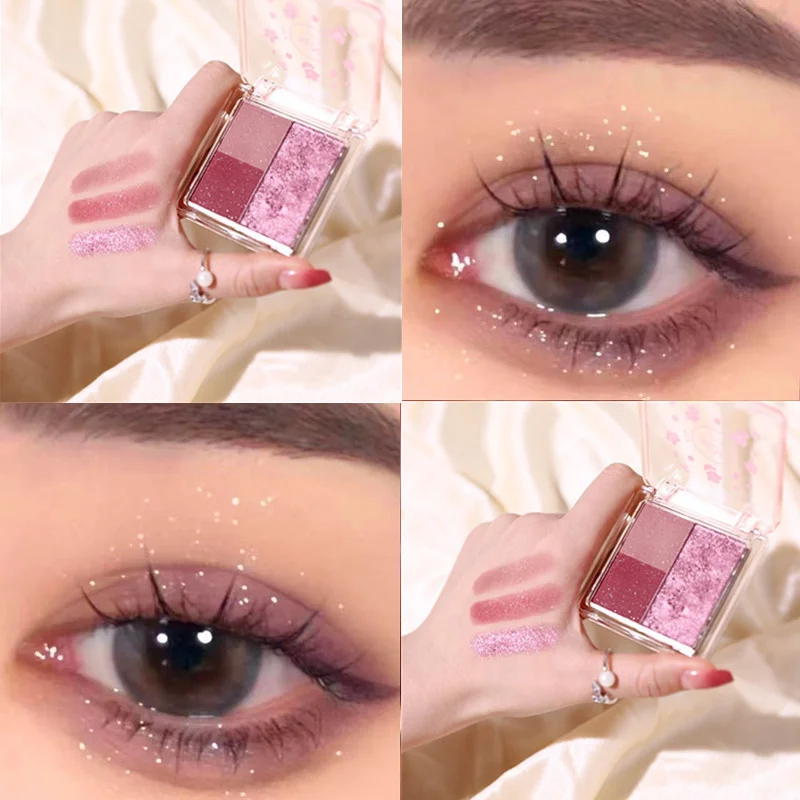 팔레트3 Colors Pink Purple Eye Shadow Plate Cute New Pearl Shine Powder Finish Portable Cosmetics Small Rose Pigments Makeup Tools