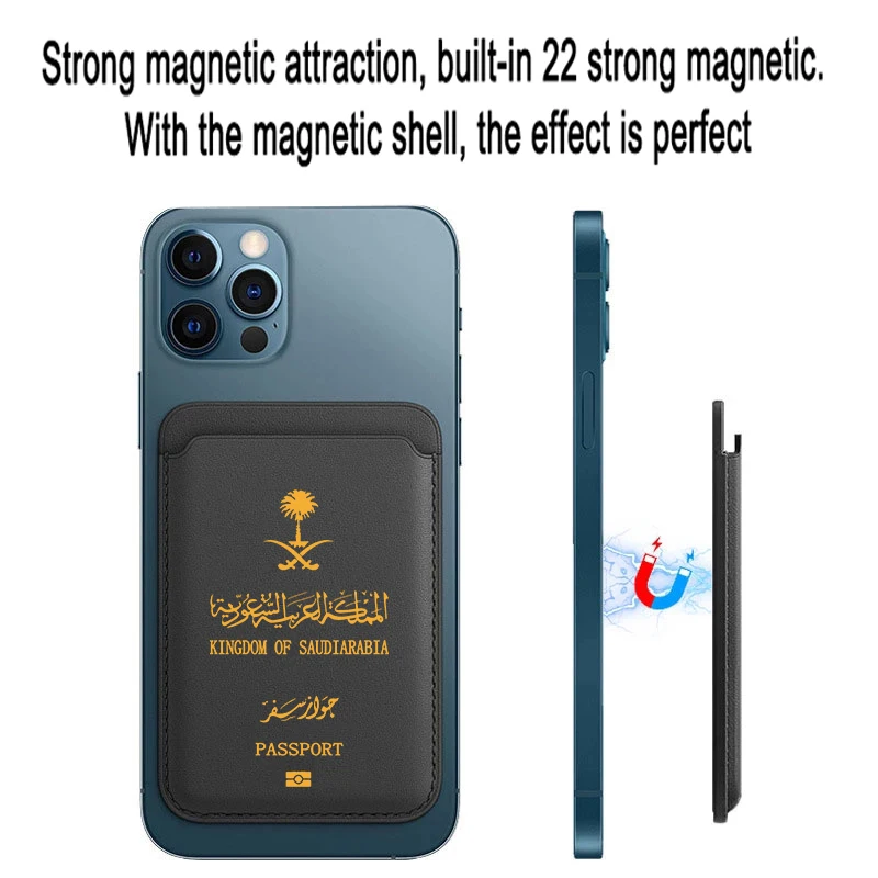 Ulepszony magnetyczny portfel ze skóry PU dla MagSafe iPhone13 14 15 16Pro Luksusowy pokrowiec na kartę paszportową Arabia Saudyjska — zdjęcie produktu 2