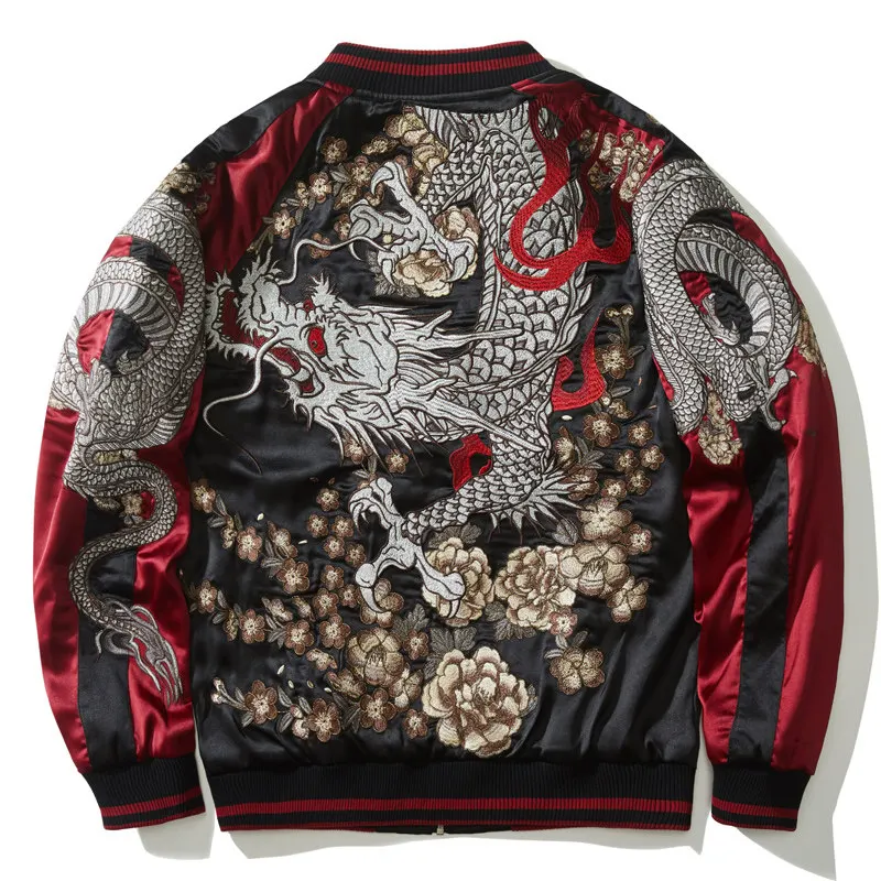 Asian Japanese Sukajan Style Embroidered Souvenir Jacket Outerwear Coat Spring and Autumn National Yokosuka for Couples