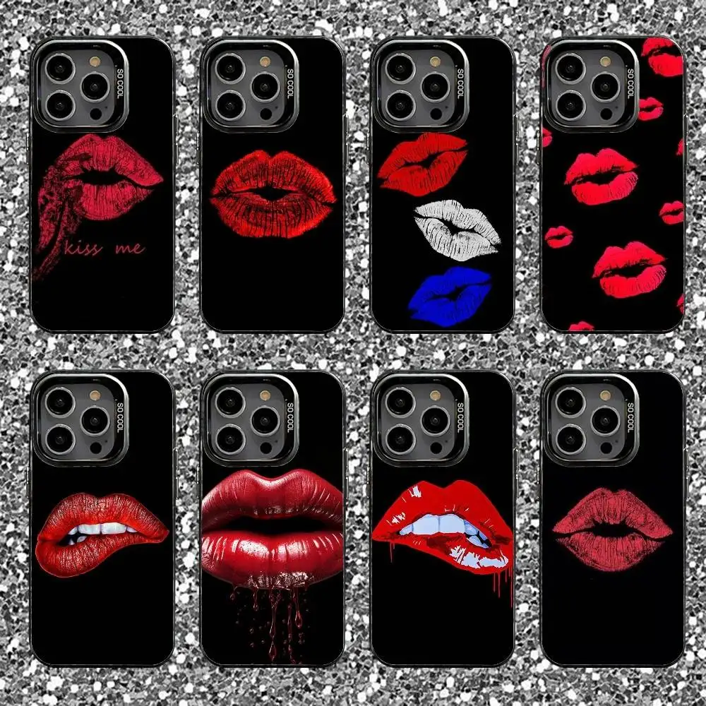 

Sexy Red Lips Phone Case For iPhone 16,15,14,13,12,11,Pro,XS,Max,Plus,Mini,SE Black Candy Matte Shockproof Cover