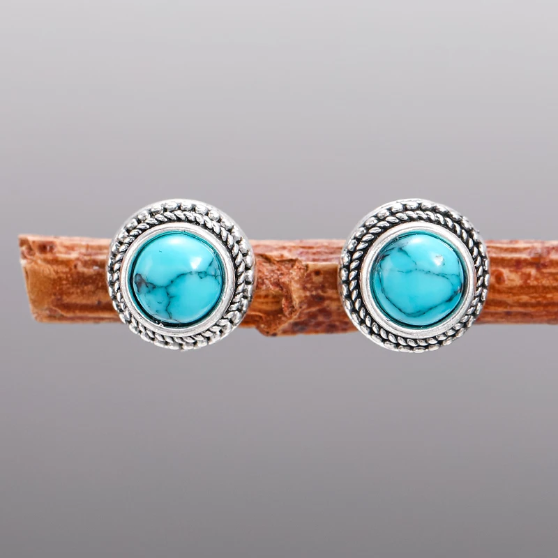 New Vintage Bohemian Style Imitation Turquoise Stud Earrings with Ethnic Style and Elegant Women Festival Party Accessories Gift