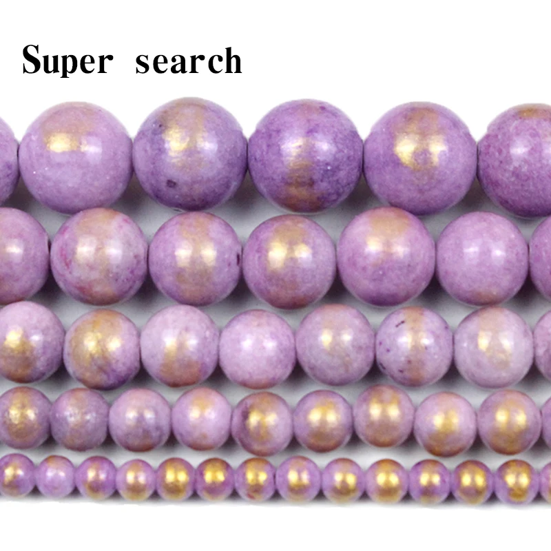 Natural Stone Purple Violet Angelite Sprinkle Gold Beads For Jewelry Making DIY Bracelets Necklace Accessories 15''Strand