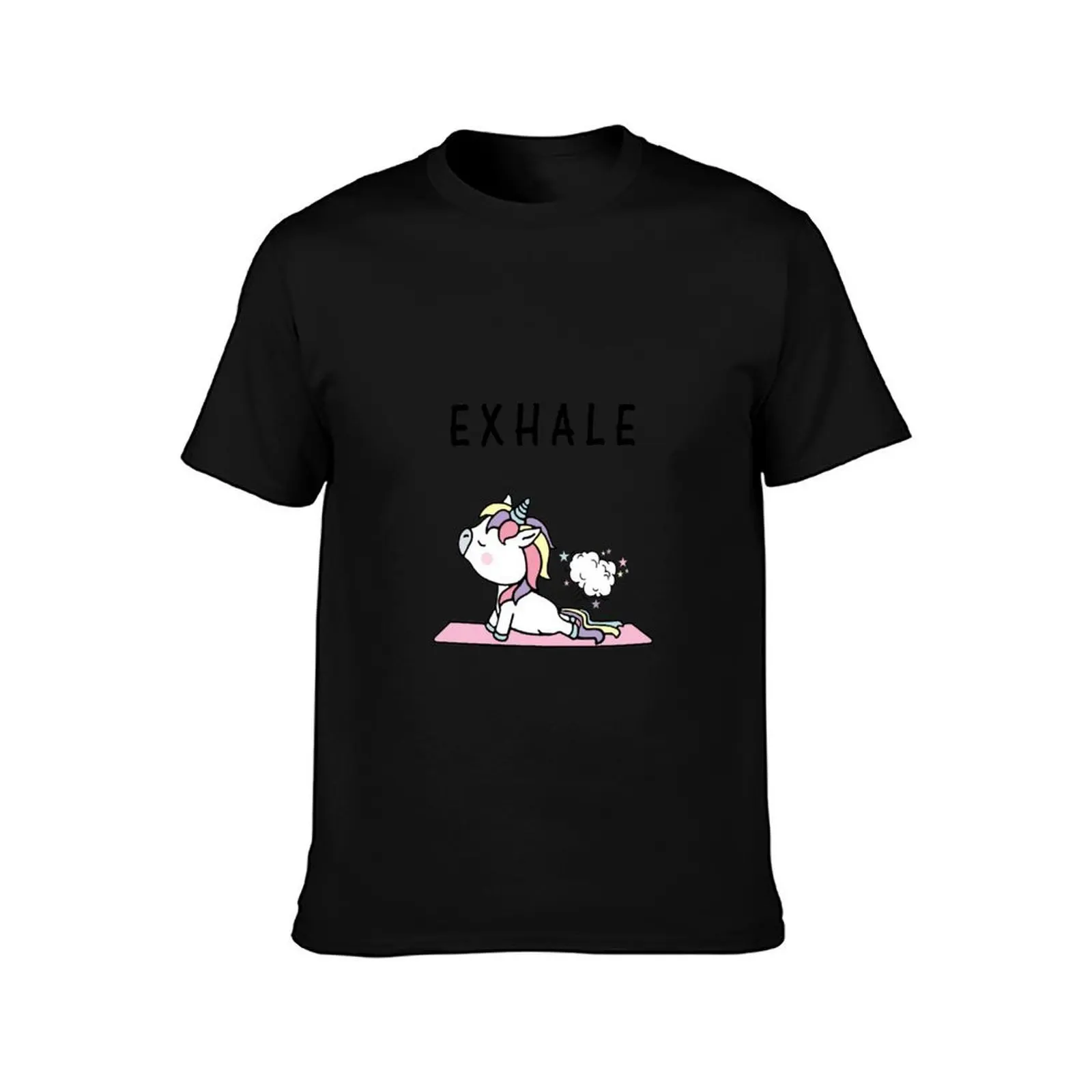 Exhale Unicorn Fart Yoga T-Shirt, Summer Casual Cotton Tee, Oversized Streetwear Tops, Vintage Graphic Print, Unisex Men Women