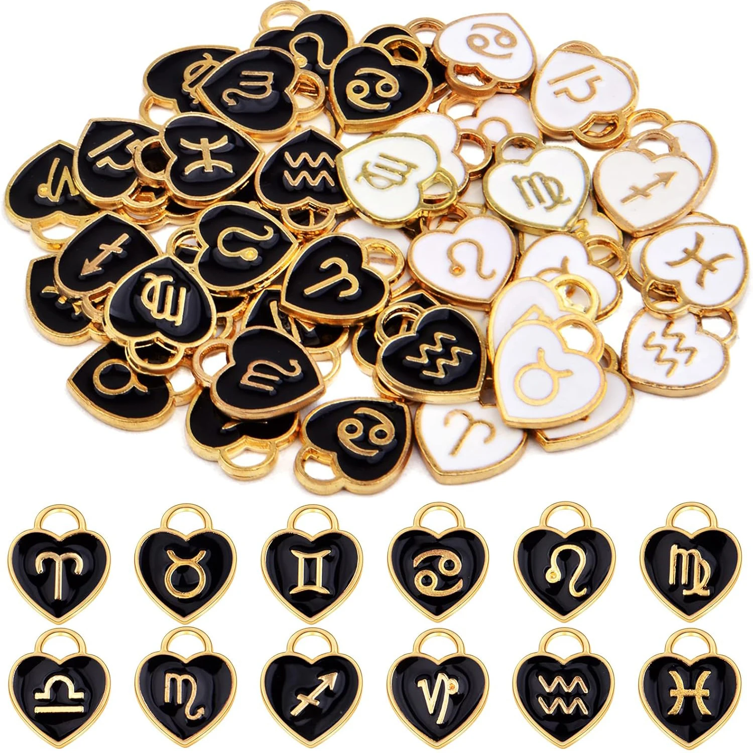 

48 шт. (4 набора) эмалевых подвесок в форме сердца с 12 созвездиями, двусторонние подвески с знаками зодиака для самостоятельного изготовления ожерелий, браслетов, серег