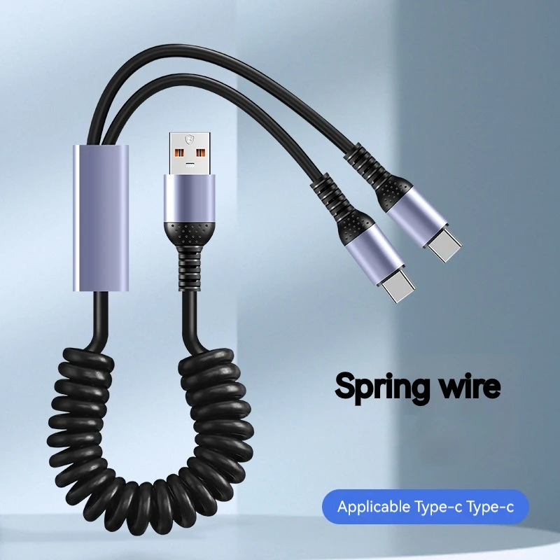 كابل بيانات زنبركي سريع الشحن ، نوع C و USB الصغير ، سلك سلك مطاطي لـ xiao ، huwa ، samng ، سيارة ، 2 في 1 ، 6A