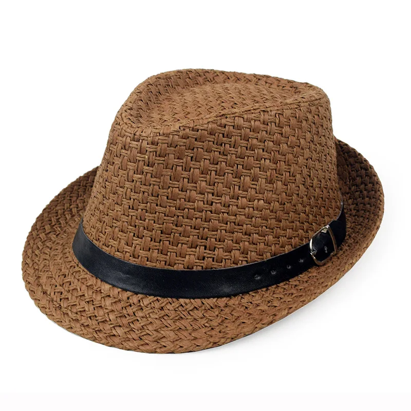 Summer Men\'s Belt Jazz Hat Gentleman Top Hat Straw Hat Fashion Sunshade Beach Hats